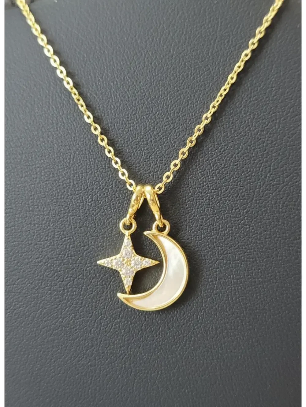 Adina Eden Gold Tone Crescent Moon and Star Pendant Necklace